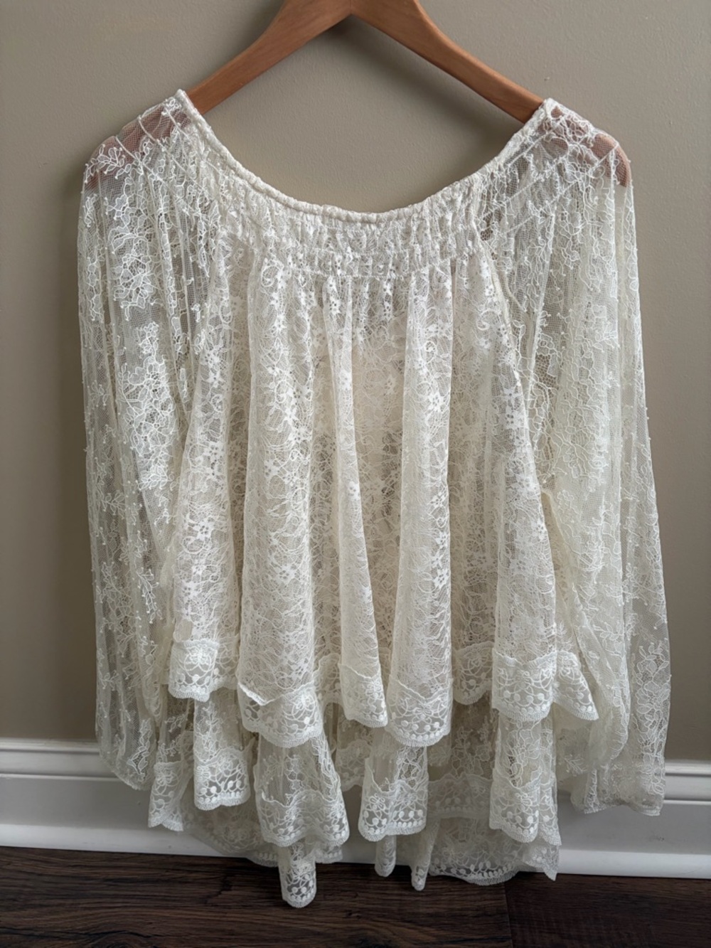 Free People Ivory Lace Off-Shoulder Peasant Blouse - Picture 4 of 6